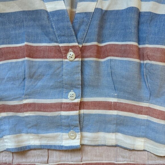 Zara Blouse Striped Linen Blend Button Up Cropped Short Sleeve Collared Sz S - Picture 8 of 14